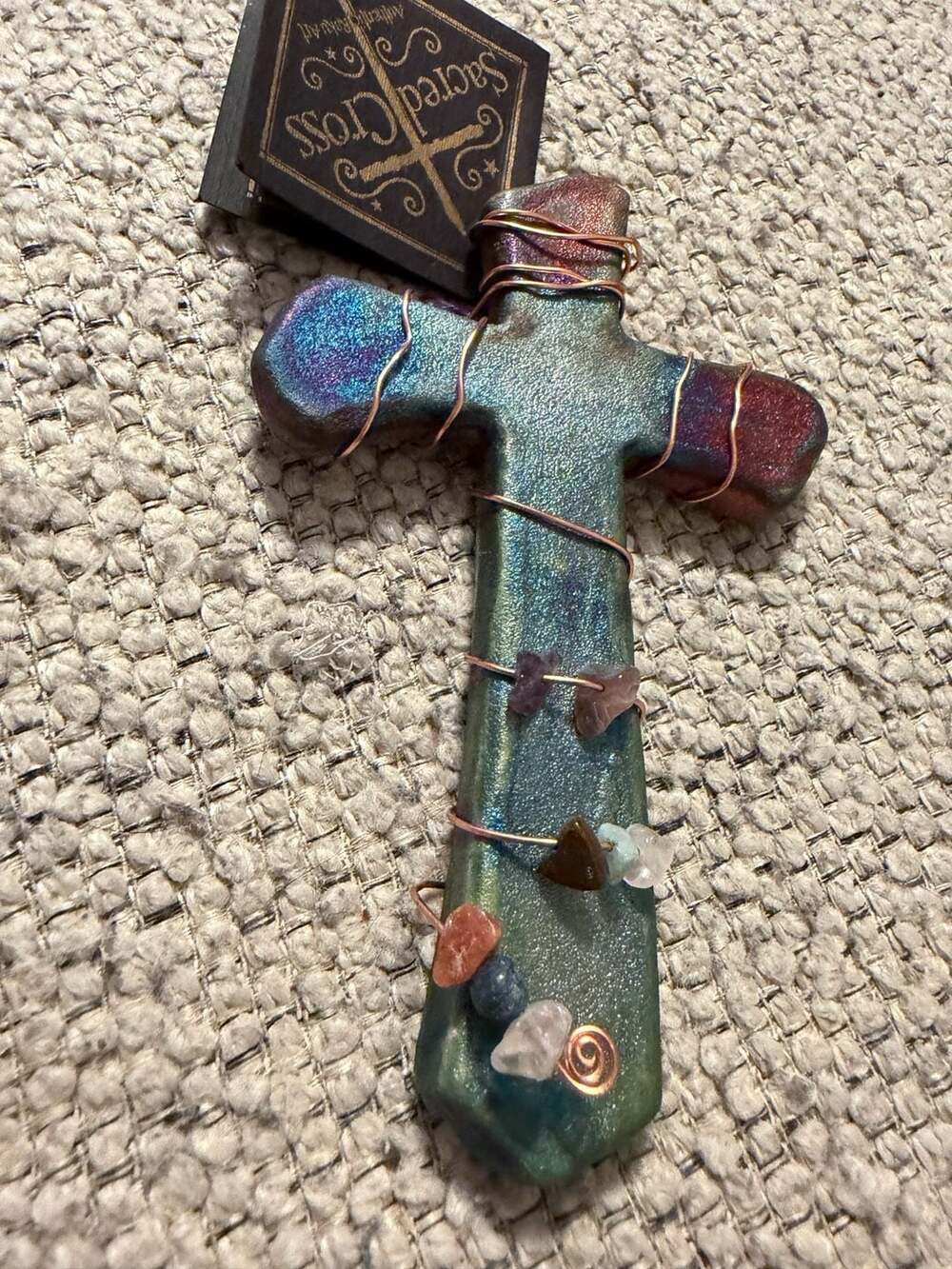 Jeremy Diller Raku Potteryworks small Sacred Cross Wall Art with Gemstones - Picture 6 of 6